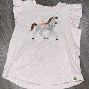 John Deer Girls Pink Horse Graphic Top